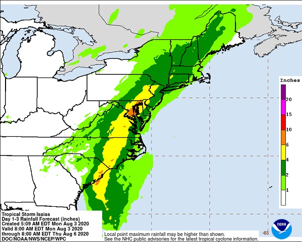 storm isaias rain track