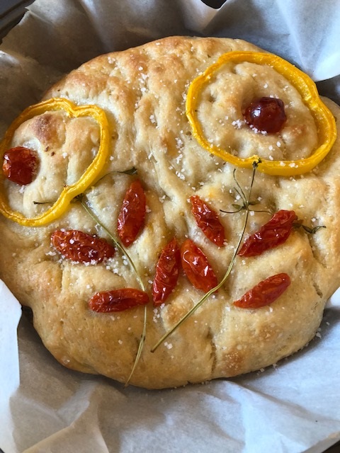 decorated focaccia bread