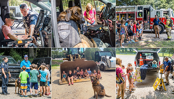 campers touch a truck photo collage