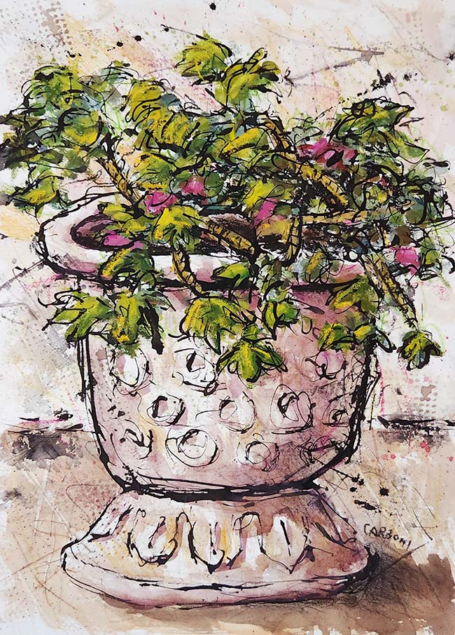 painting of pot with flowers