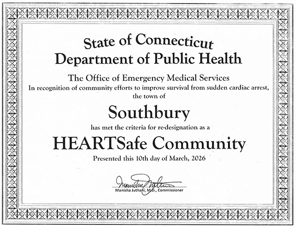 Southbury HeartSafe 2026 Certificate