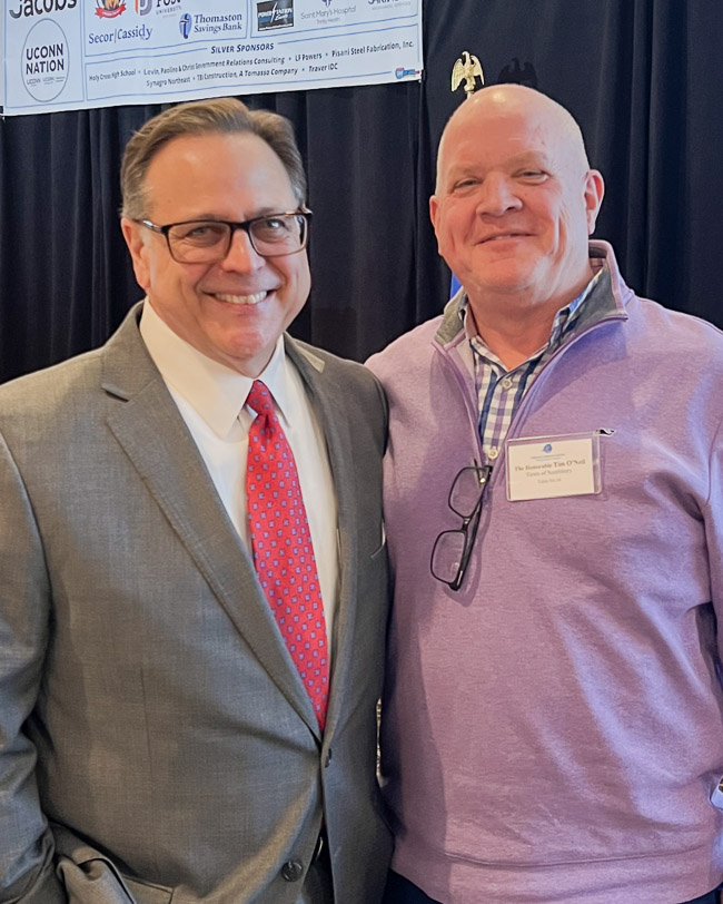 waterbury mayor Paul Pernerewski, Jr and southbury first selectman Tim O'Neil