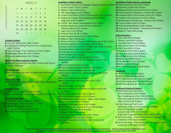 arts and culture calendar