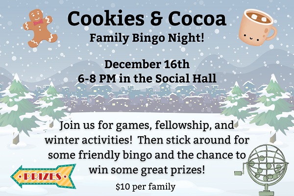 cookies and cocoa bingo flyer