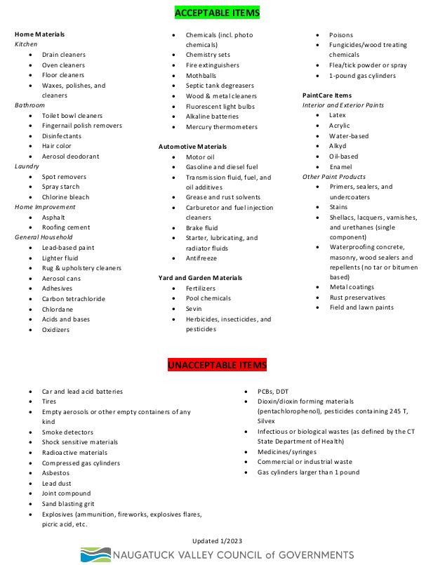 household hazardous waste and paint collection-list flyer