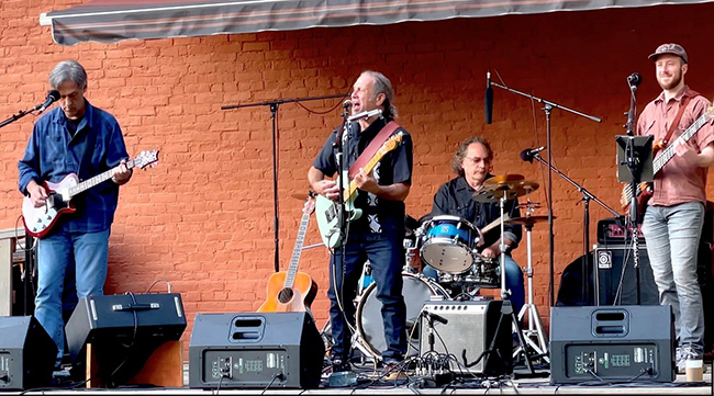 a band playing on stage