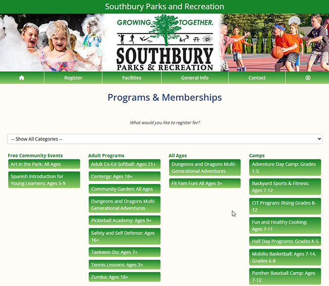 partial list of programs by southbury parks and recreation department