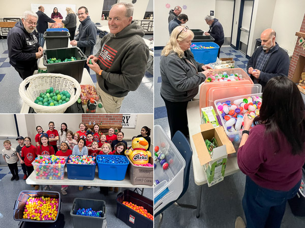 photo collage of stuffing eggs